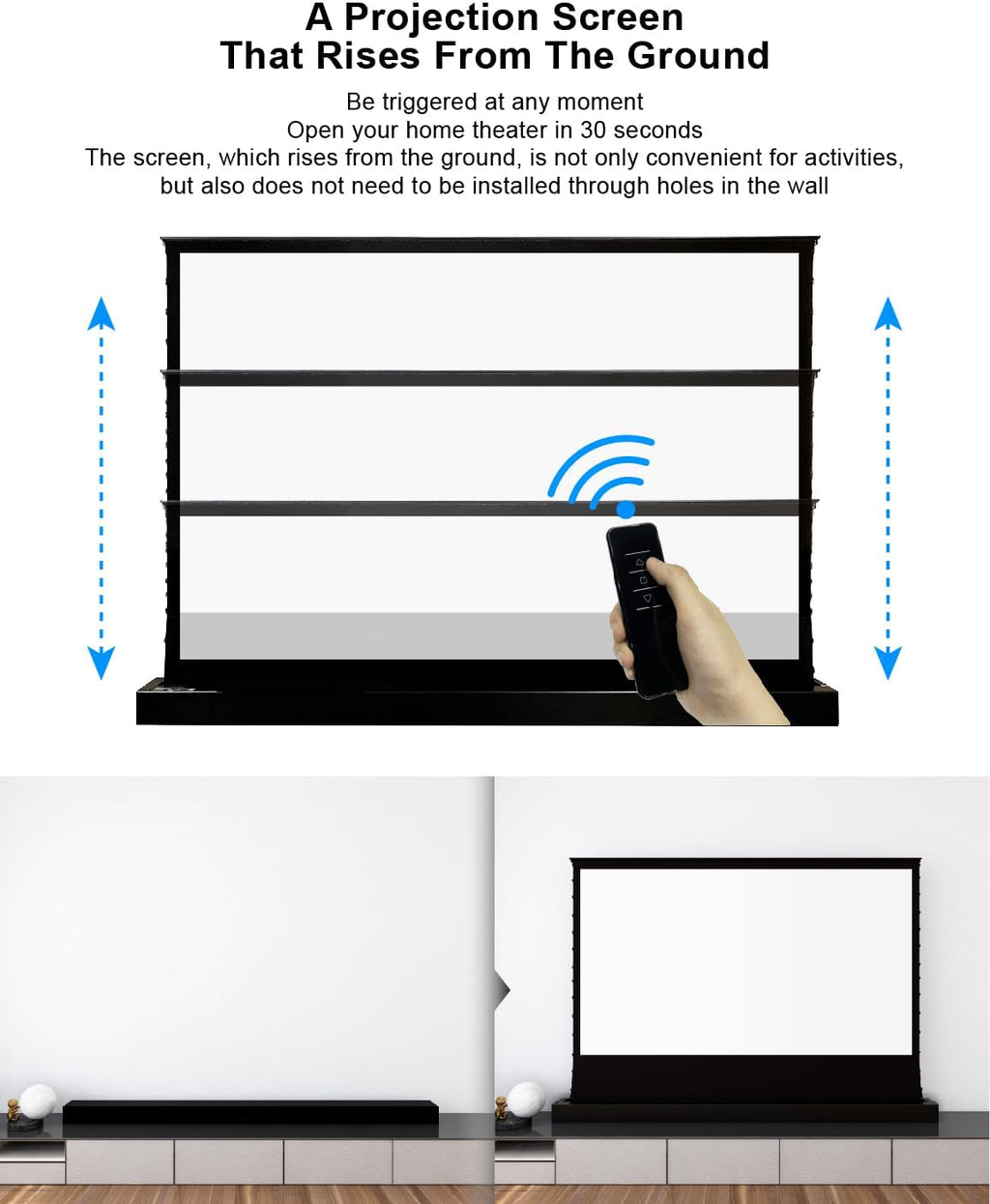 VIVIDSTORM-Projector Screen S 72 inch Portable Folding Stand Indoor Tension Floor Screen 4k HD White Cinema, 4K/3D/UHD Gaming/Home Cinema,Compatible with Normally Projector,VSDSTW72H