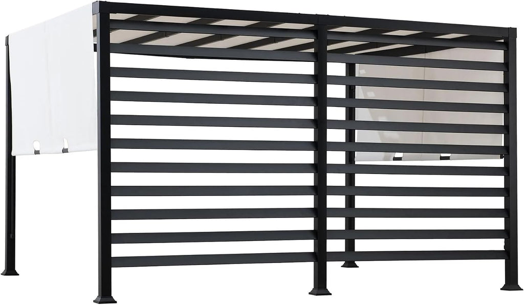 SUNJOY Outdoor Pergola 10 x 12 ft. Steel Pergolas with White Adjustable Shade and Privacy Screen for Backyard, Garden Activities