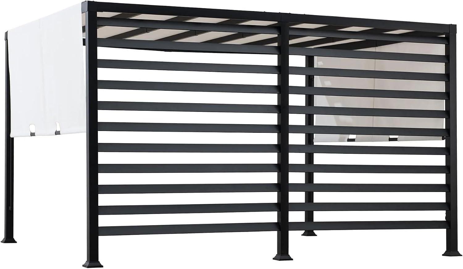 SUNJOY Outdoor Pergola 10 x 12 ft. Steel Pergolas with White Adjustable Shade and Privacy Screen for Backyard, Garden Activities