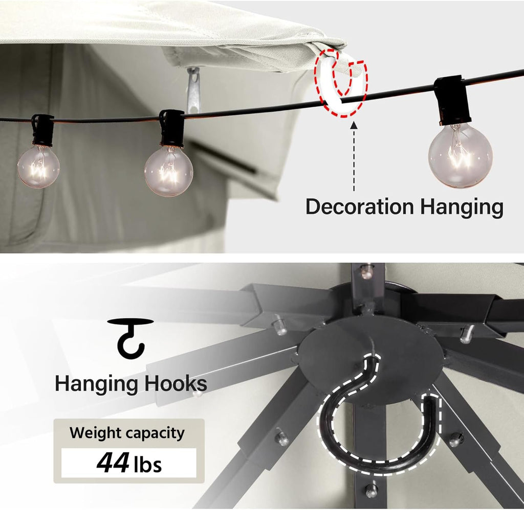 LAUSAINT HOME 10'x20' Outdoor Gazebo, Metal Frame Heavy Duty Patio Canopy Tent Shelter with Double Roofs, Mosquito Nettings and Privacy Screens for Backyard, Garden, Lawn, Cream White
