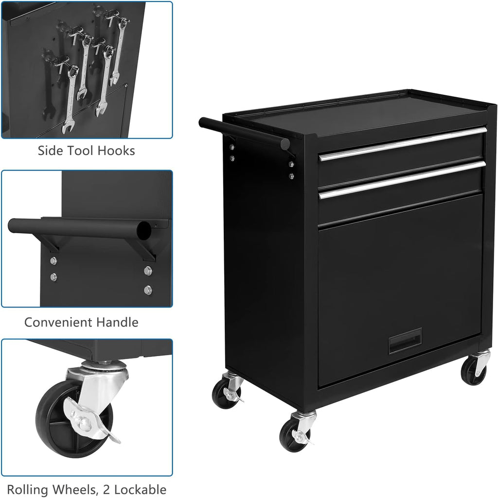 TUFFIOM 8-Drawer Rolling Tool Chest w/Lock, Tool Storage Cabinet w/Wheels, Detachable Top, Drawers & Drawer Liners, Tool Organizer Box for Garage, Warehouse & Repair Shop