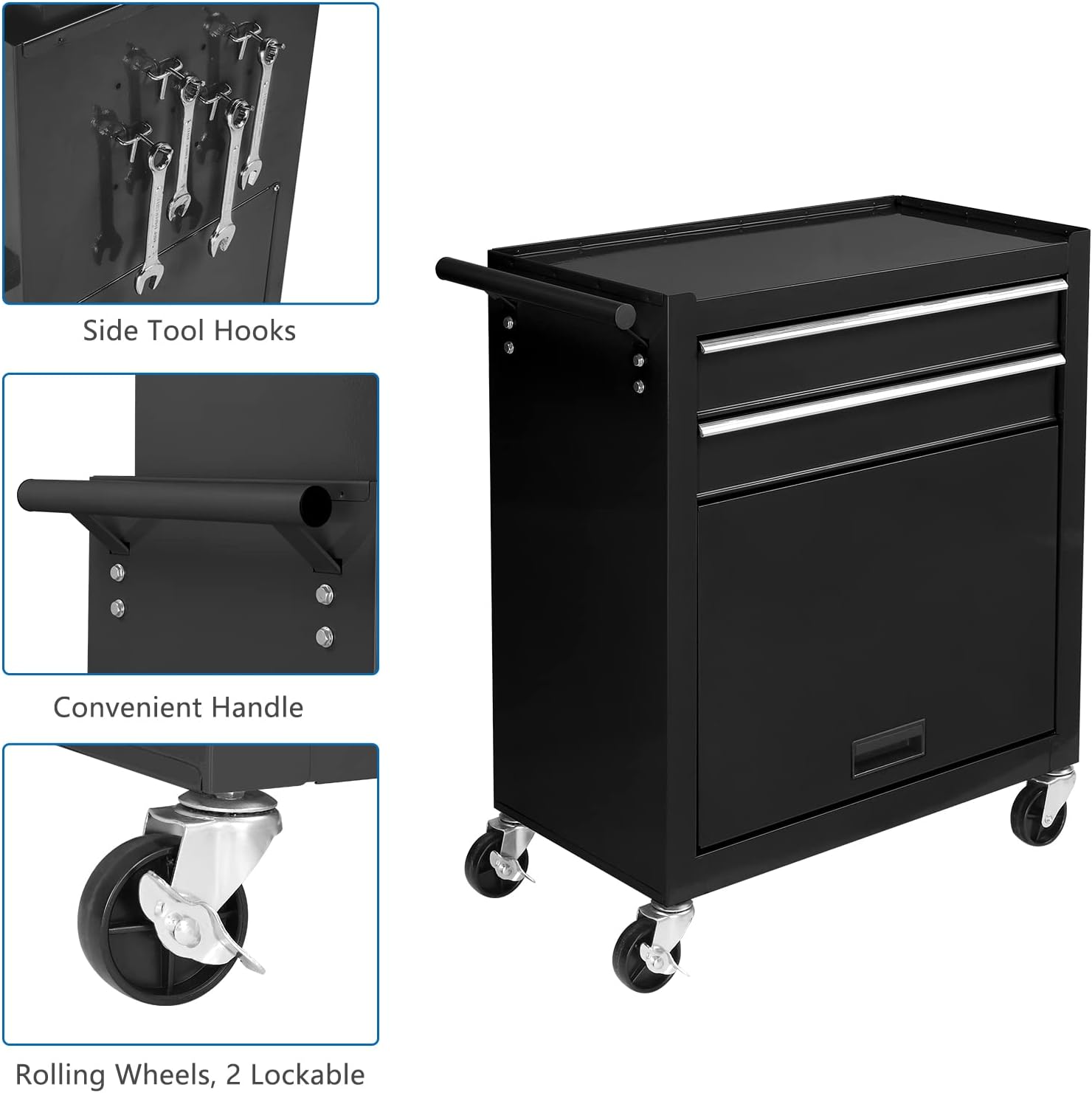 TUFFIOM 8-Drawer Rolling Tool Chest w/Lock, Tool Storage Cabinet w/Wheels, Detachable Top, Drawers & Drawer Liners, Tool Organizer Box for Garage, Warehouse & Repair Shop