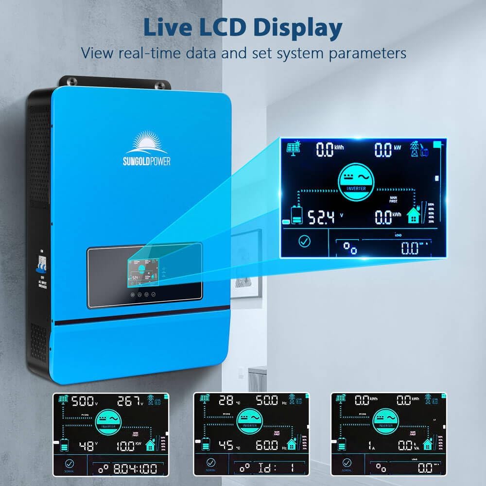 SUNGOLDPOWER 8000W 48V Solar Inverter, Built-in 2 MPPTs, Max 200A Battery Charging,Split Phase AC Input/Output 120V/240V(settable),Pure Sine Wave Inverter UL1741 SPH8048P(WiFi and BMS COMM)