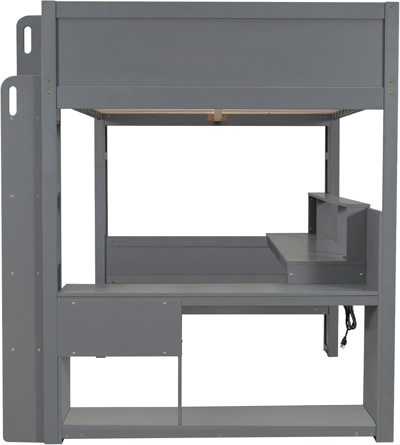 SOFTSEA Full Size Gaming Loft Bed with Desk, Wood Loft Bed with USB Ports, LED Lights, Gaming Lofts Bed with Multi-Storage Shelves & Under-Bed Space for Adults Kids Teens, No Noise, Gray