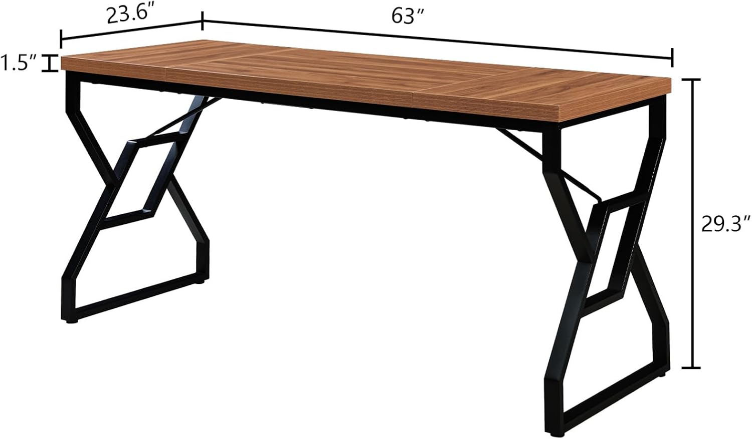 HOMISSUE 63-inch Executive Desk, Large Home Office Desk with Engineered Wood Tabletop and Metal Frame, Rustic Writing Desks with Sturdy Structure, Computer Desks for Home Office, Study Room,Brown