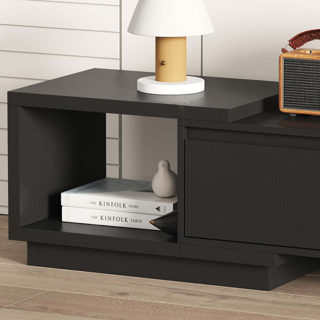 AIEGLE Deformable TV Console with 3 Drawers, Modern Extendable TV Stand in Stretch of 65'-106' Wide, Wood Media Gaming Entertainment Center, Black