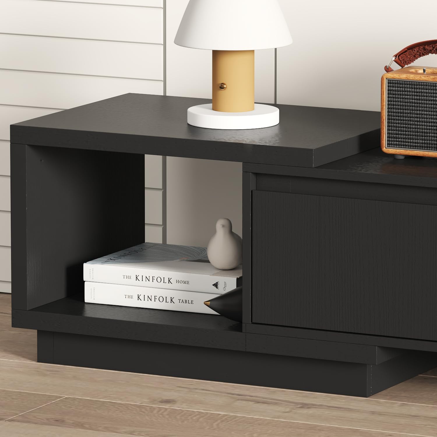 AIEGLE Deformable TV Console with 3 Drawers, Modern Extendable TV Stand in Stretch of 65'-106' Wide, Wood Media Gaming Entertainment Center, Black