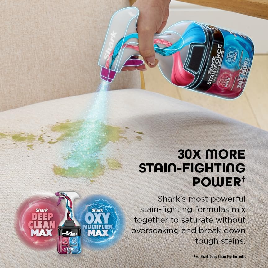 Shark StainForce Cordless Portable Spot, Stain, & Odor Remover System, 5' tool, Storage Tray & Extra Filter for Carpets, Area Rugs, Upholstery, Stairs, Cars, Cleaning Solution, Glacier Blue, HX102BRN