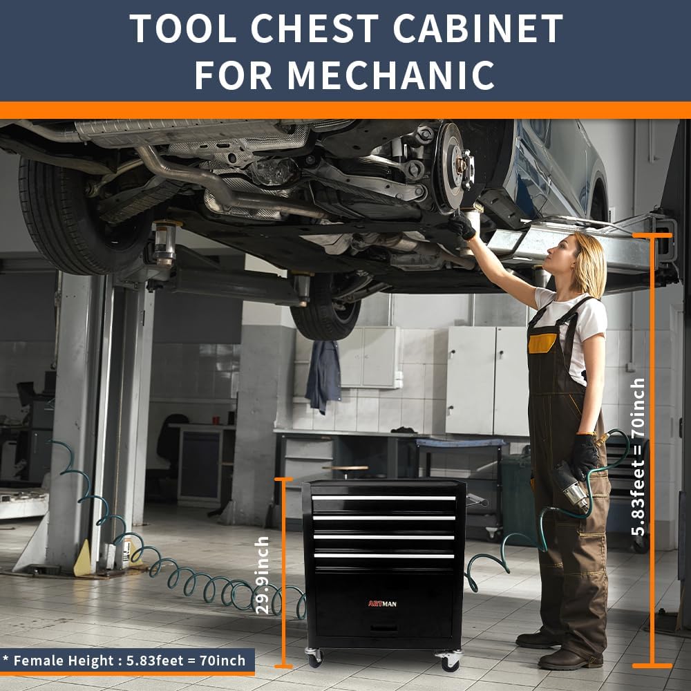 4-Drawer Tool Cart on Wheels, Rolling Tool Box，Heavy Duty Utility Industrial Service Cart Storage Organizer with Locking System, for Mechanic, Warehouse, Garage, Workshop