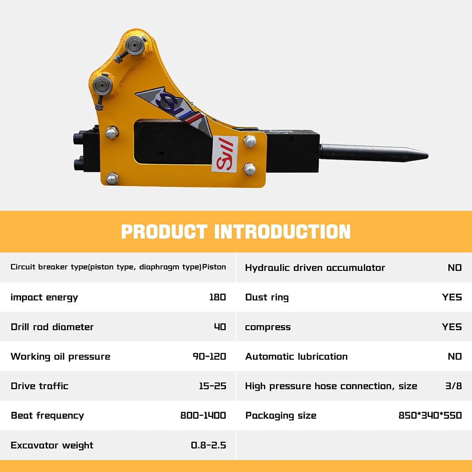 Hydraulic Breaker Hammer for 1 Ton Mini Excavator – Concrete Breaker Attachment with Nitrogen Toolbox, Drilling Tool for Small Diggers