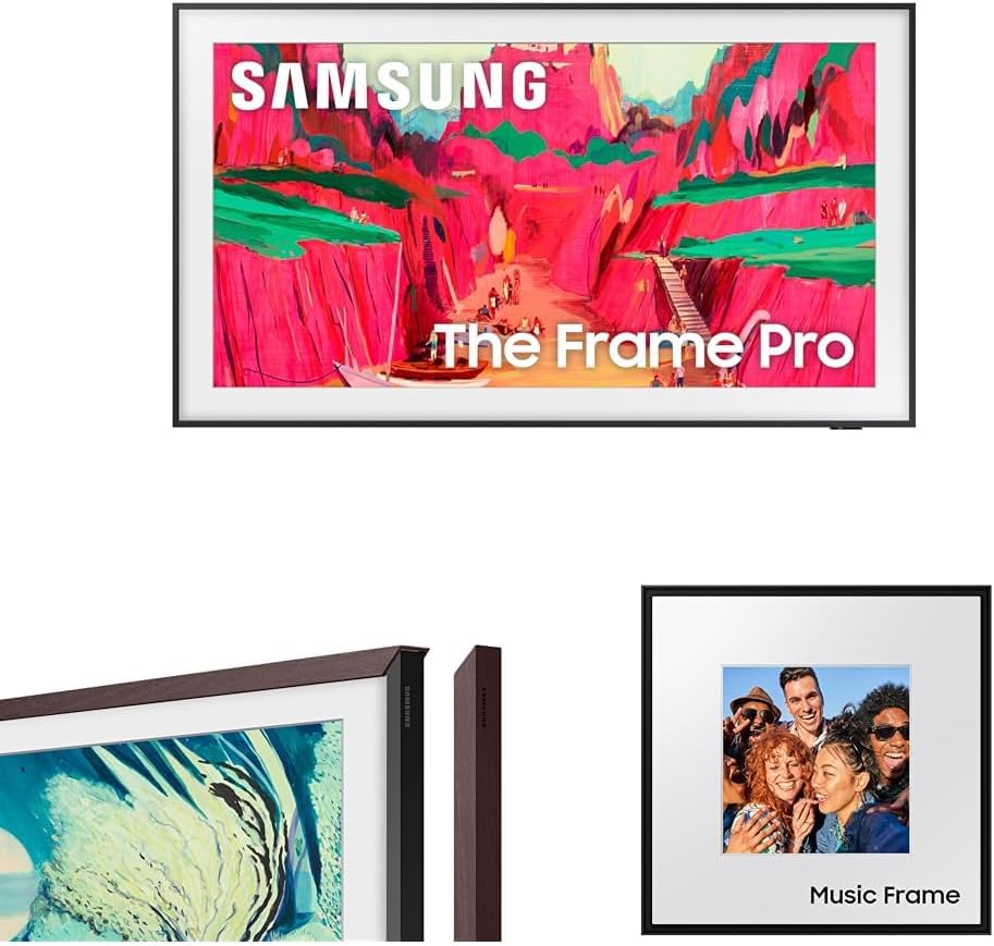 Samsung 75' The Frame Pro 4K Neo QLED Smart TV (2025) + 50' Modern Brown Bezel + LS60D Music Frame Smart Speaker Bundle