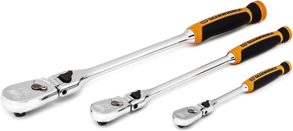 GEARWRENCH 3 Pc. 1/4', 3/8' & 1/2' Drive 90 Tooth Dual Material Locking Flex Head Ratchet Set - 81298T, Multi, One Size