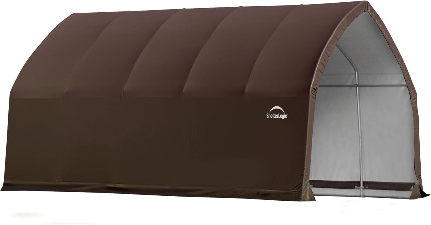 ShelterLogic 13' x 20' x 12' Alpine Barn Outdoor Animal Shelter with Waterproof Cover, All-Weather Outdoor Storage Shed for Animals, Agriculture, and Farm Equipment, Brown