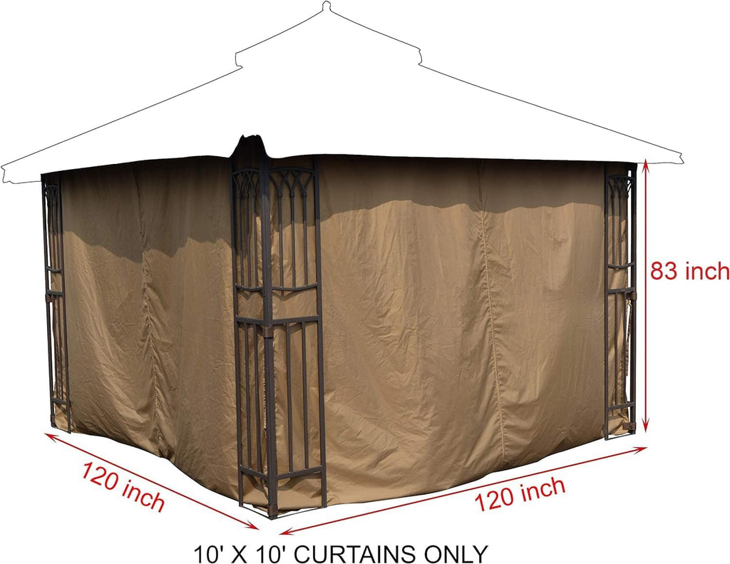 APEX GARDEN Replacements for Style Selections 10 ft x 10 ft Brown Metal Square Semi- Gazebo Model #TPGAZ9116 / #TPGAZ9116-ABD / #TPGAZ9126 / #TPGAZ9126-AB (4-Side Curtain)