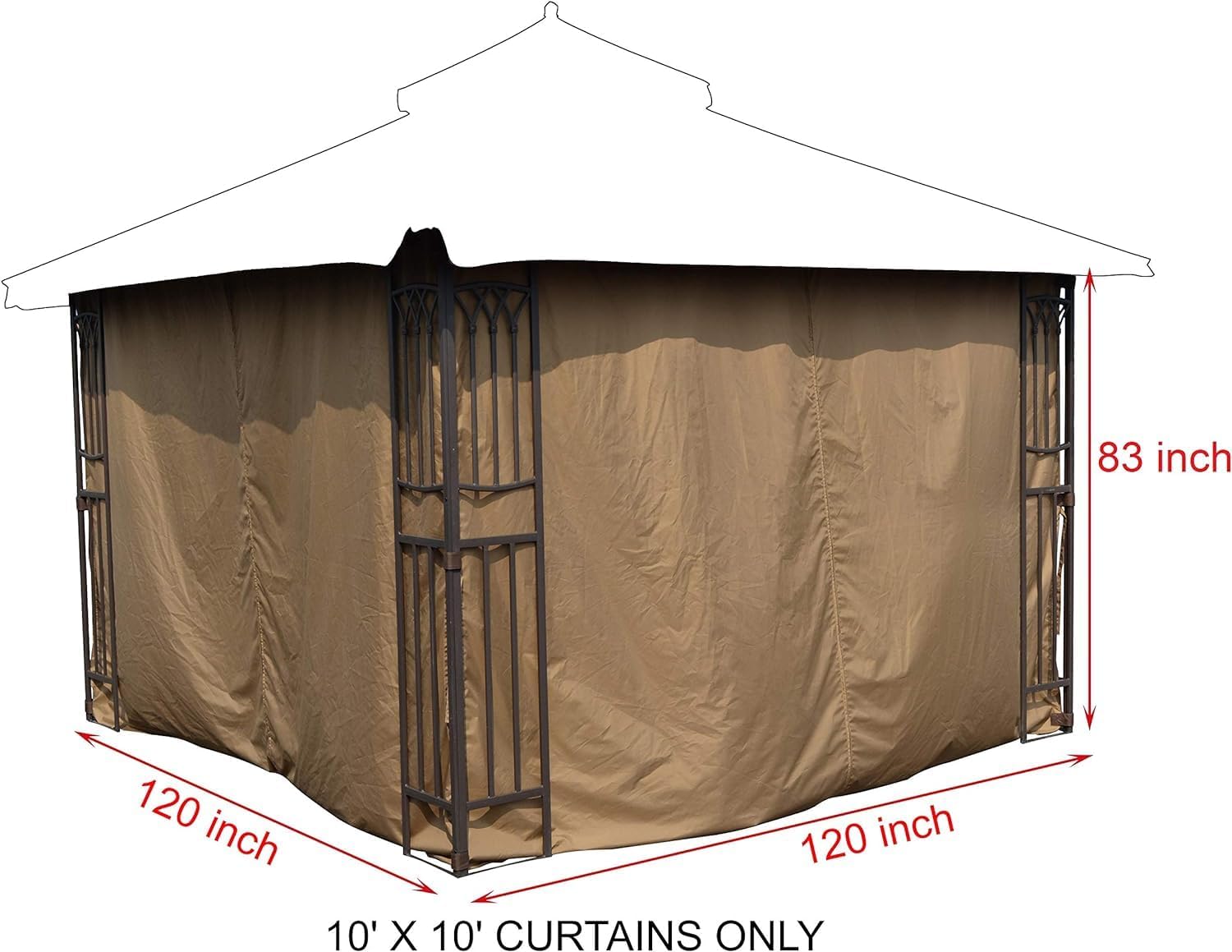 APEX GARDEN Replacements for Style Selections 10 ft x 10 ft Brown Metal Square Semi- Gazebo Model #TPGAZ9116 / #TPGAZ9116-ABD / #TPGAZ9126 / #TPGAZ9126-AB (4-Side Curtain)
