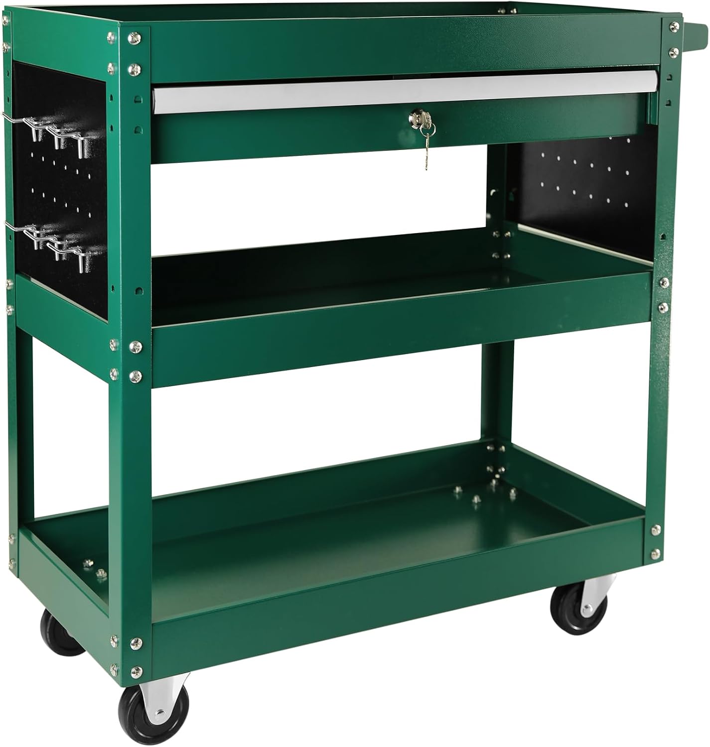 3 Tier Tool Cart Rolling Tool Chest on Wheels 1 Drawer Rolling Tool Box Organizer Removable Portable Tool Cabinet with Locking System for Garage Workshop Warehouse Repair Shop Green