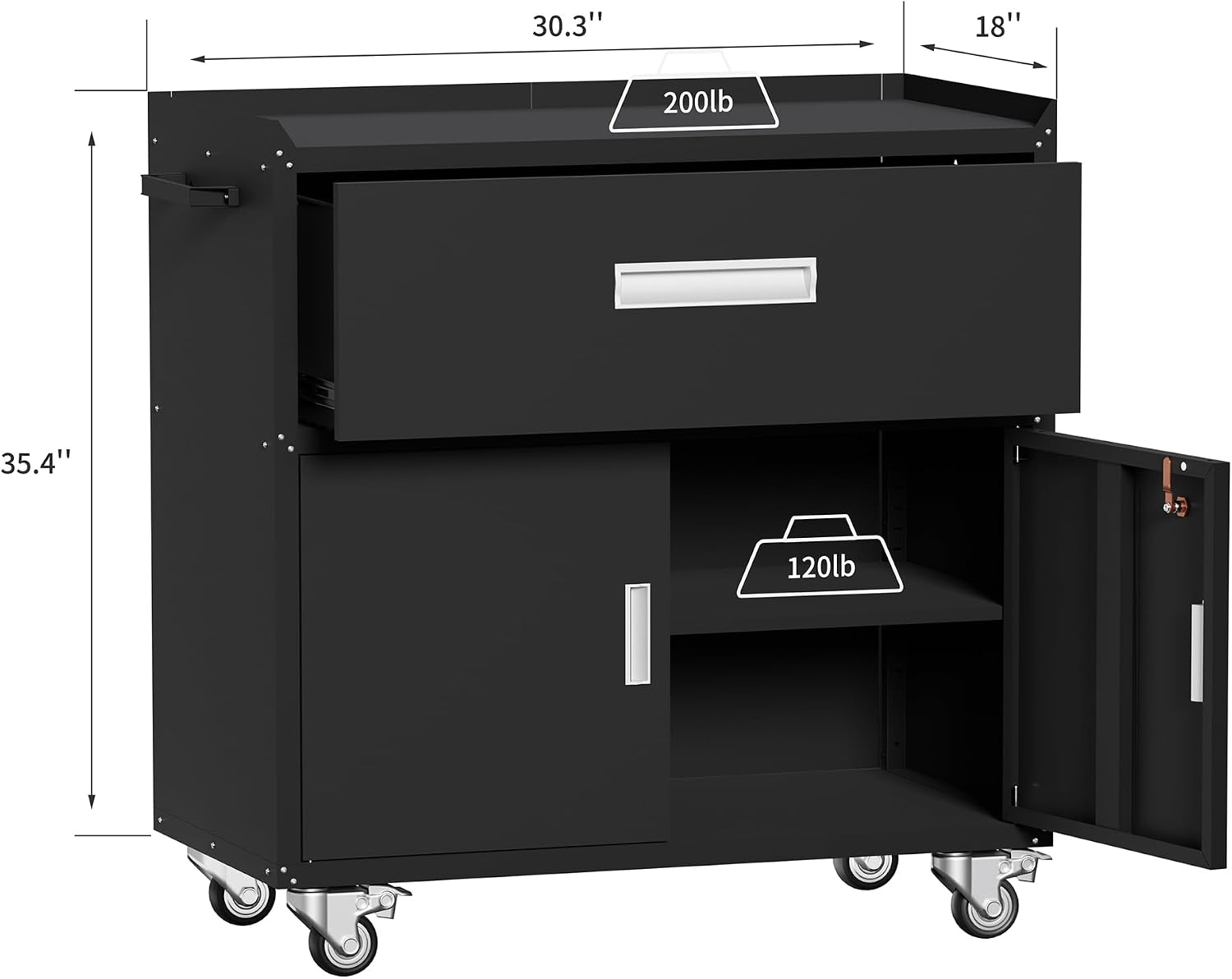 Washsemba Metal Garage Storage Cabinet with Wheels ，Rolling Toolbox with Lockable Drawer, Utility Cabinet for Home, Office, Garage and Workshop (Black)