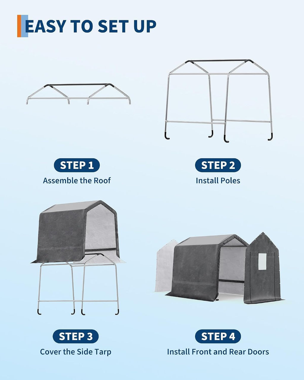6X8 FT Heavy-Duty Portable Outdoor Storage Shed, Waterproof Carport Shelter with Roll-Up Door for Motorcycle, Bike, Lawn Mower & Tools