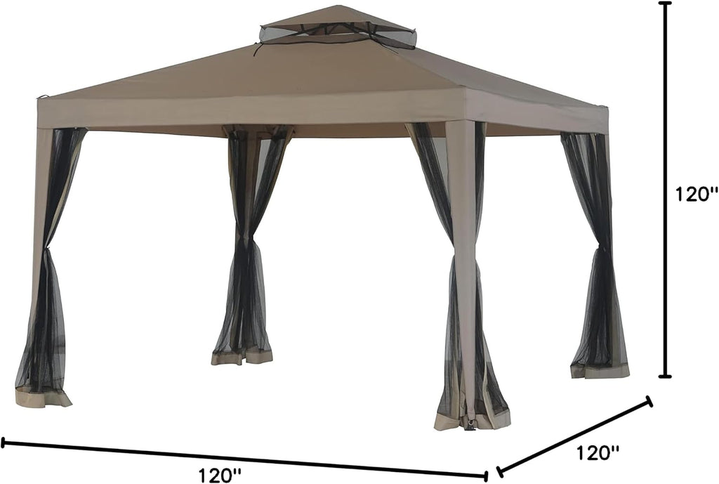 Sunjoy L-gz098pst-1b Double Roof Weist Gazebo With Mosquito Net, 10' X 10'