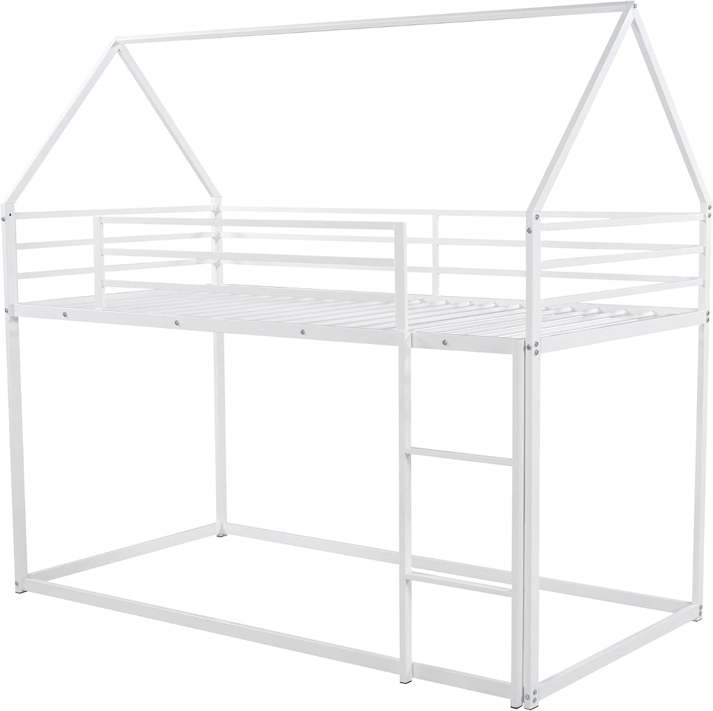 SOFTSEA Junior's Metal Twin Over Twin Bunk Bed Low House Bunk Beds for Kids