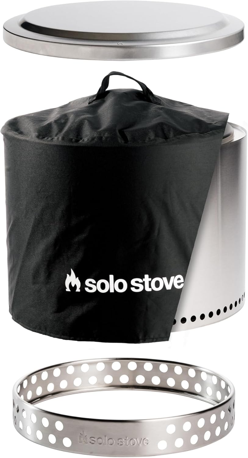 Solo Stove Bonfire Amazon Exclusive | Smokeless Fire Pit Bundle with Stand, Lid, Shelter & Ash Pan | Ideal for 4–6 People | Stainless Steel Wood Burning Camping Pit – 19.5' Wide, 34lbs