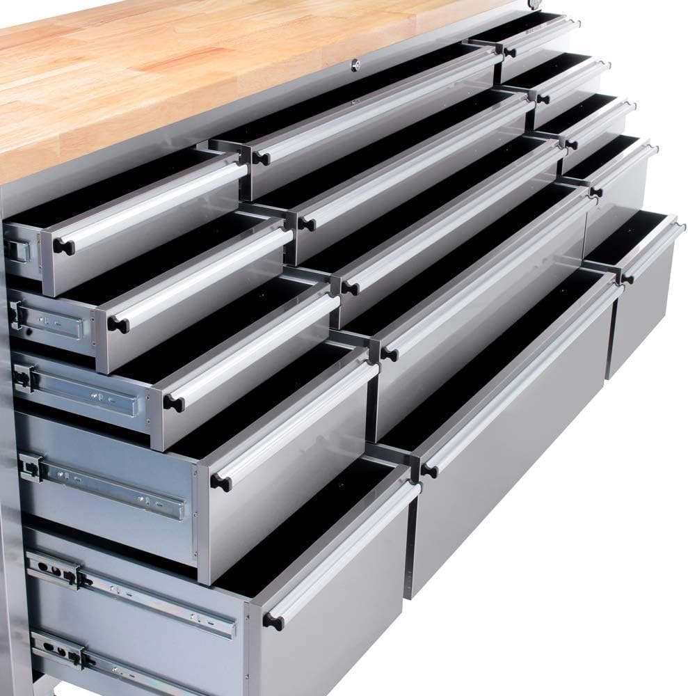 72' Stainless Steel Rolling Tool Chest with 15 Drawers, Lockable Storage Cabinet, Mobile Workbench, Assembled Large Tool Box with Wheels for Garage Workshop (1 × HTC7215W1)
