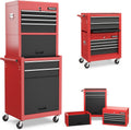 IRONMAX Tool Cabinet on Wheels, 6-Drawer Lockable Rolling Tool Chest w/ 4 Universal Wheels, 2 in 1 Detachable Tool Box Storage Organizer for Garage Workshop Repair Shop, Black & Red