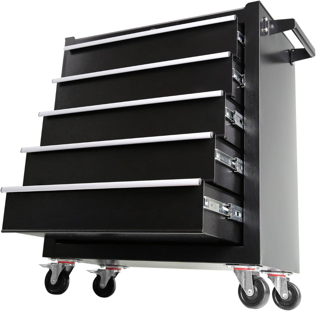 5 Drawer Tool Cart Rolling Tool Chest on Wheels Drawers Rolling Tool Box Top Cushion Drawer Liners Organizer with Locking System for Garage Workshop Warehouse Repair Shop Black