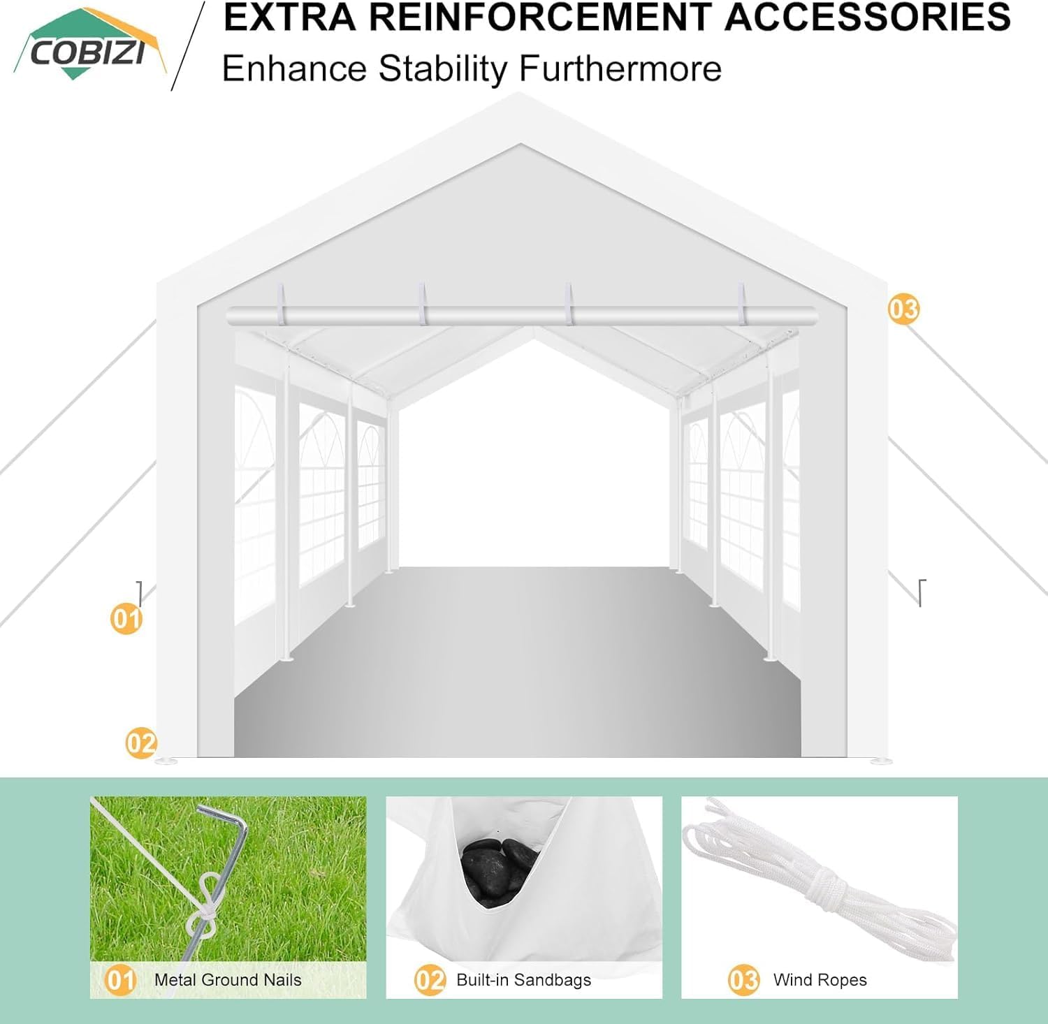 COBIZI 10x20 Party Tent Heavy Duty for Parties, Powder Coating (Better Than Galvanized), Waterproof for Church & Wedding, Large Outdoor Event Gazebo with Removable Sidewall & Built-in Sandbag, White