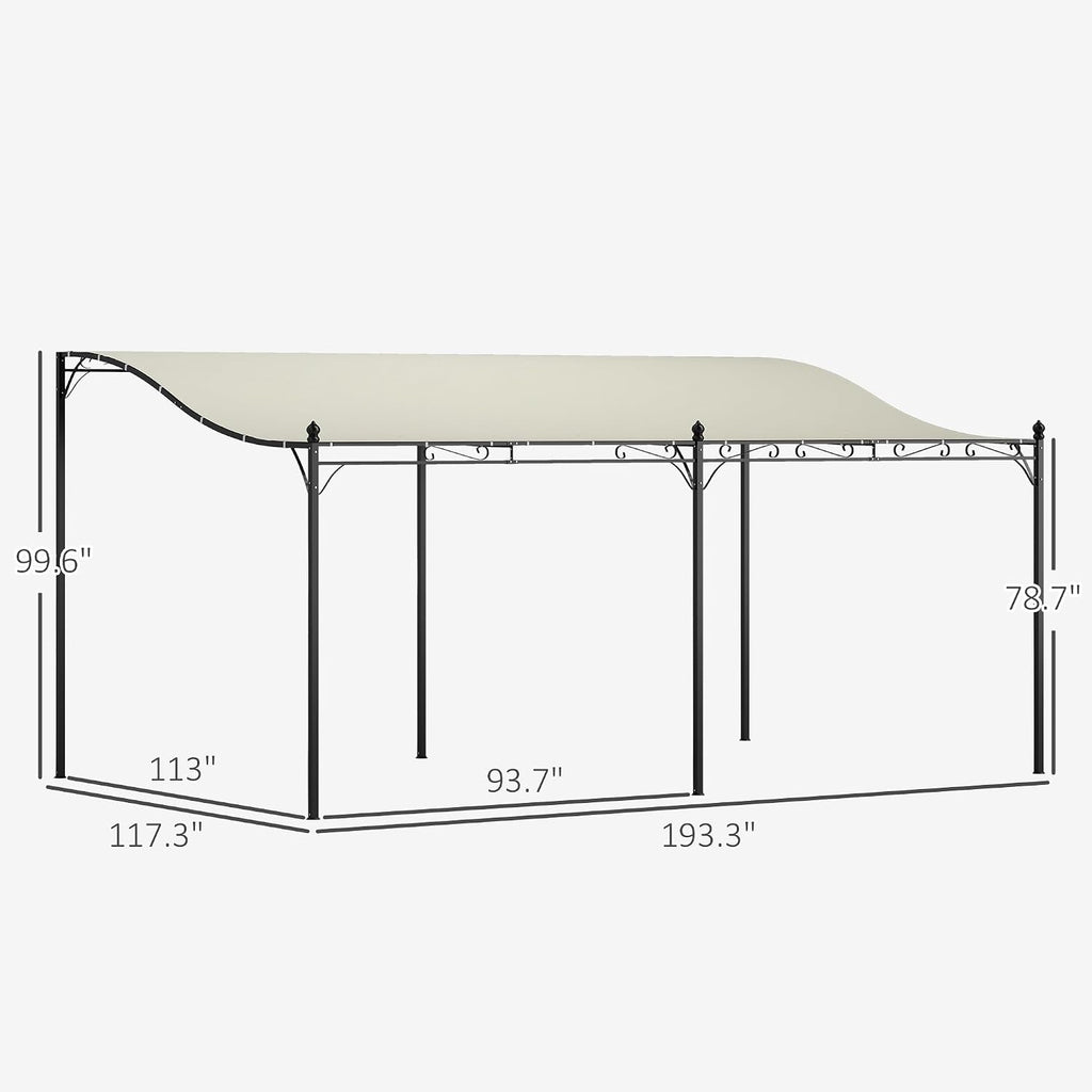 Outsunny 10' x 16' Outdoor Pergola Canopy, Wall-Mounted Metal Patio Canopy with Weather-Resistant Fabric and Drainage Holes for Backyard Garden Porch Beach, Cream White