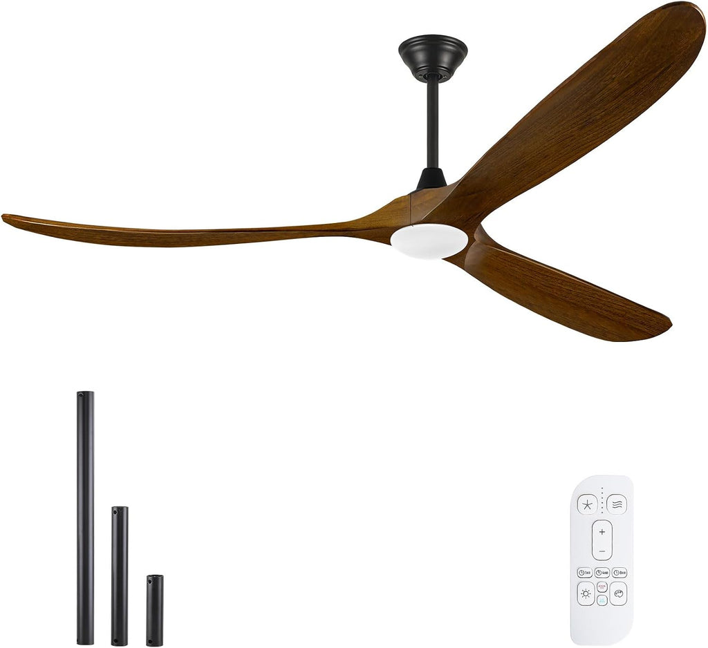70 Inch Outdoor Ceiling Fan with Lights and Remote, 3 Solid Wood Blades, High CFM Quiet Reversible DC Motor, Rustic Farmhouse Style, for Large Living Room, Patio, Porch & Commercial Spaces