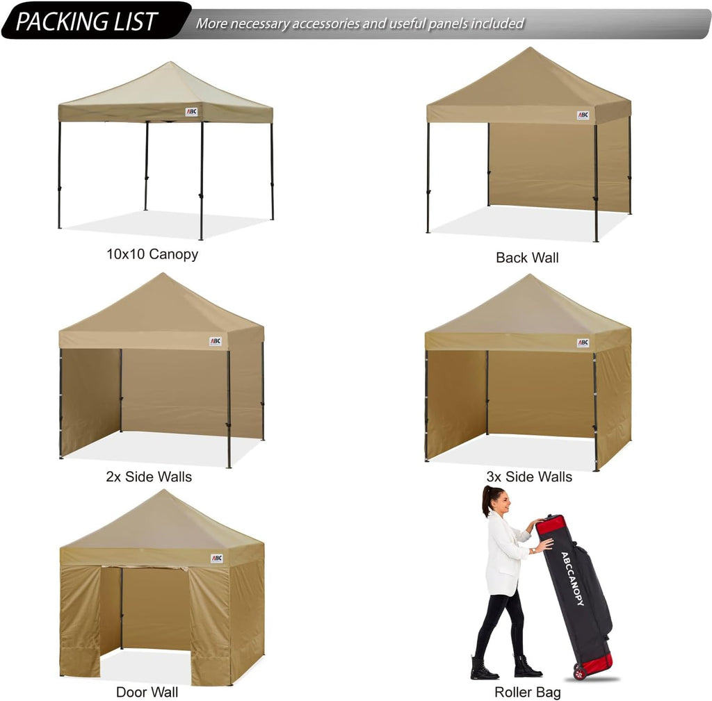 ABCCANOPY Heavy Duty Easy Pop up Canopy Tent with Sidewalls 10x10, Beige