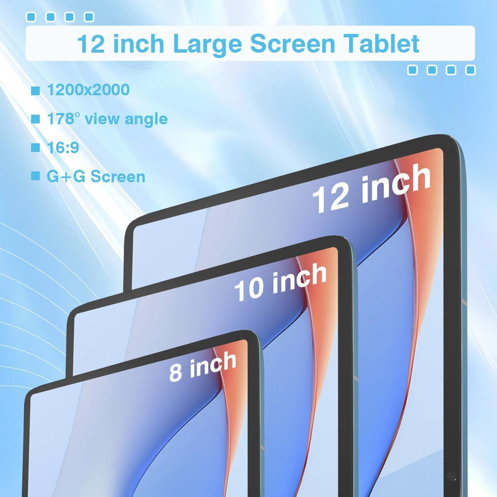 Android Tablet with SIM Card Slot Unlocked, 12 Inch Large Screen 4G LTE Cellular Tablet with Android 13 16GB(8+8 Virtual) RAM 256GB ROM GPS WiFi BT 8000Mah 2K Display for Adults Kids