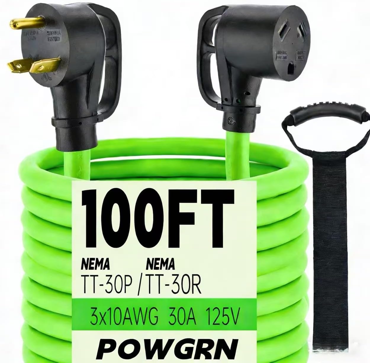 100FT 30 Amp RV Extension Cord Outdoor with Grip Handle, Flexible Heavy Duty 10/3 Gauge STW 3 Prong RV Power Cord, NEMA TT-30P to TT-30R, ETL Listed