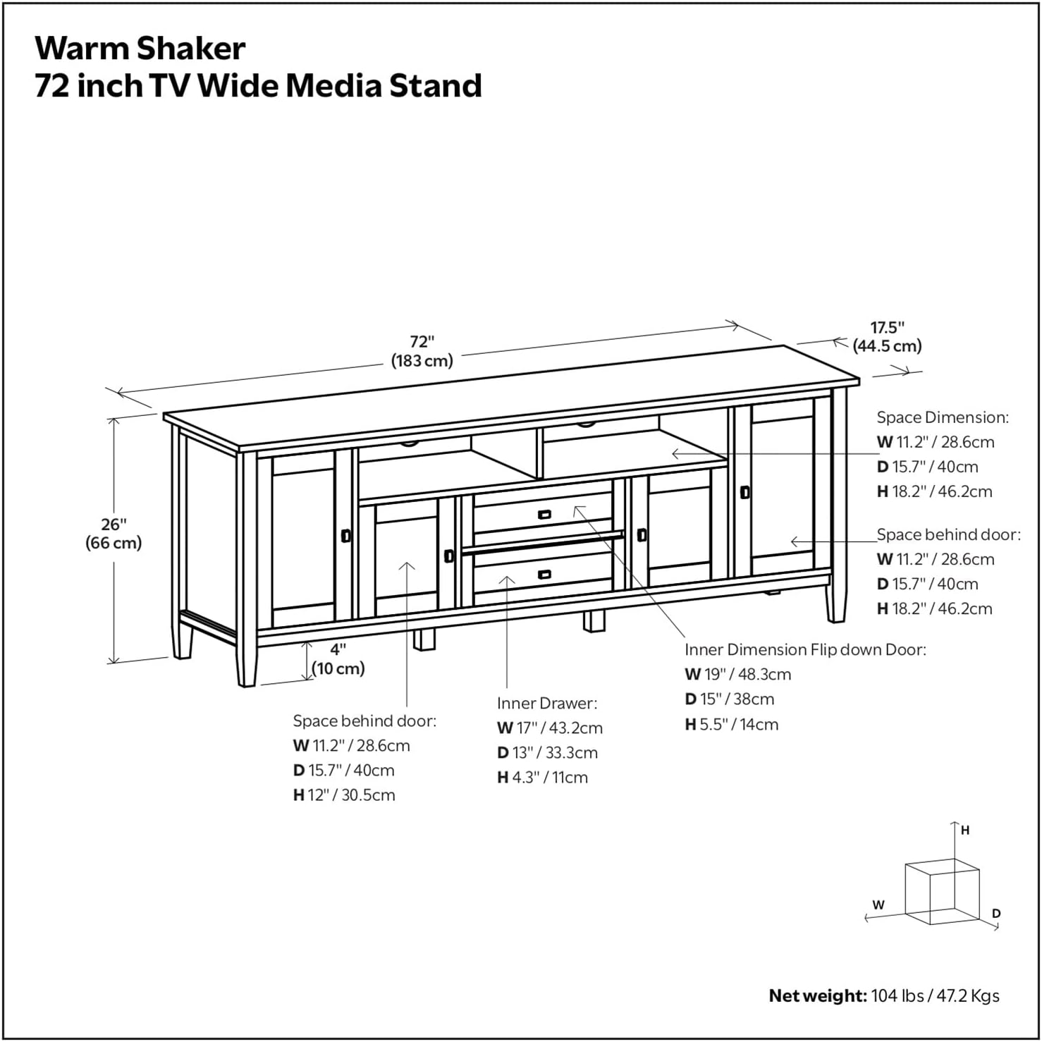 SIMPLIHOME Warm Shaker TV Stand - 72 inch Wide Solid Wood Media Console in Black, Transitional Entertainment Center for Living Room for TVs up to 80 Inches with Cabinets and Cable Management