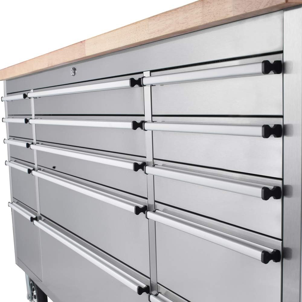72-inch Stainless Steel Rolling Tool Chest with 15 Drawers, Mobile Workbench, Assembled Large Tool Box Lockable Storage Cabinet with Wheels for Garage Workshop (72'' w/15 Drawers)