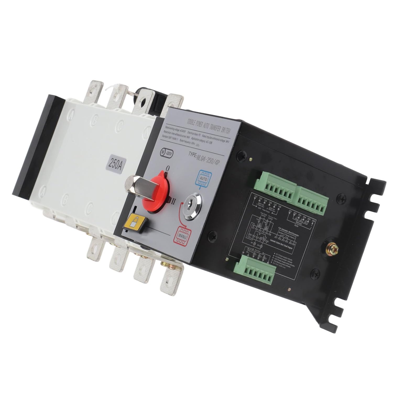 Generator Transfer Switch Isolated 2in 1out Mechanical Interlock Design Power Automatic Transfer Switch AC400V 250A (250A)