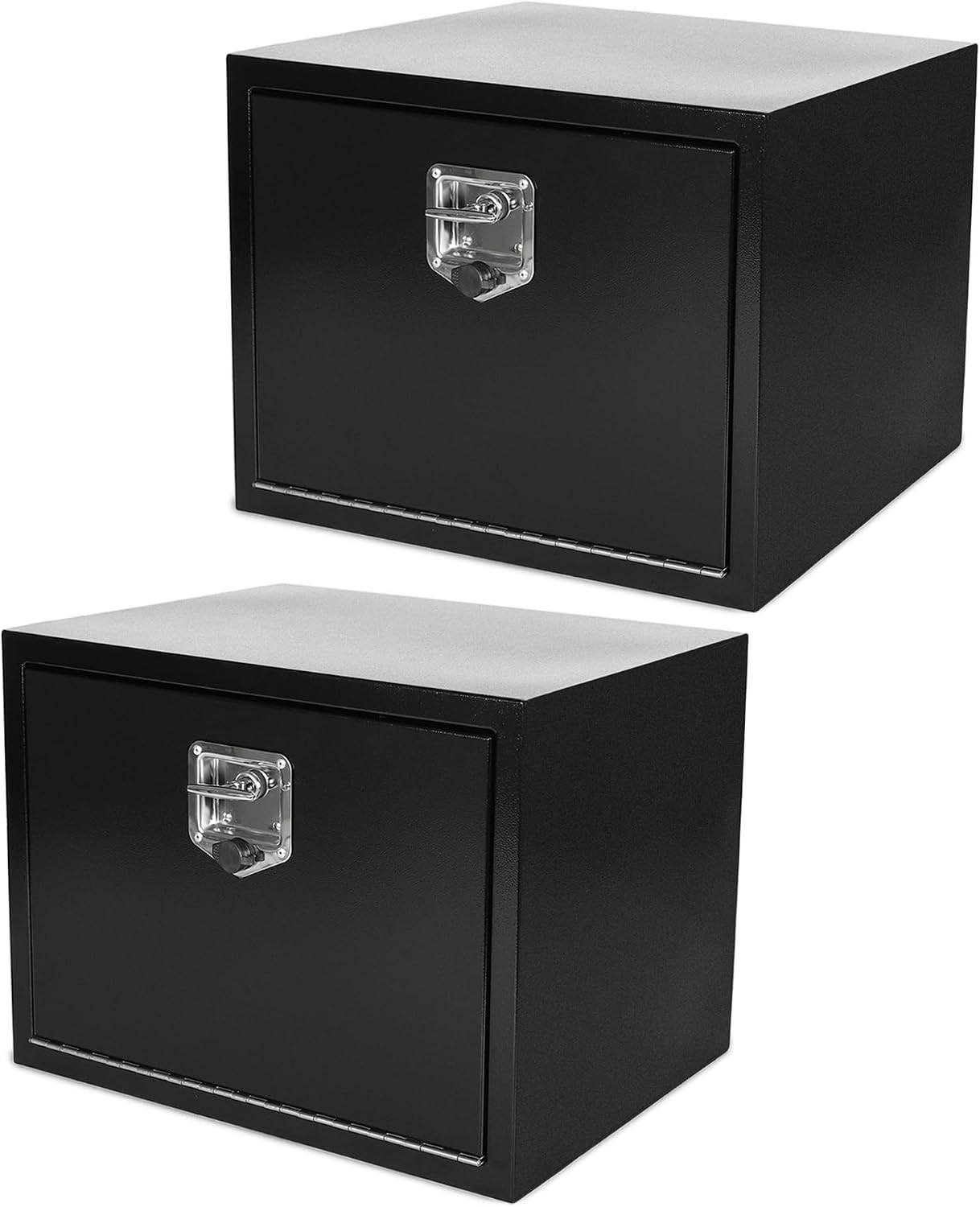 24 Inch Underbody Tool Boxes for Truck 2 Pack, 24 x 18 x 18 Inch Steel Under Body Storage Box with T-Handle Latch, Waterproof Heavy Duty Toolbox for Pickup Truck RV, Black (Pack of 2)