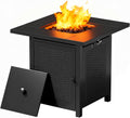 FDW 28-Inch Square Outdoor Propane Fire Pit Table, 50,000 BTU CSA Listed Gas Firepit with Lid & Lava Rock, Alloy Steel Patio Fire Pit Table for Patio Deck Garden