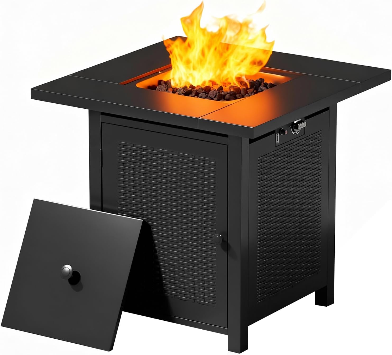 FDW 28-Inch Square Outdoor Propane Fire Pit Table, 50,000 BTU CSA Listed Gas Firepit with Lid & Lava Rock, Alloy Steel Patio Fire Pit Table for Patio Deck Garden