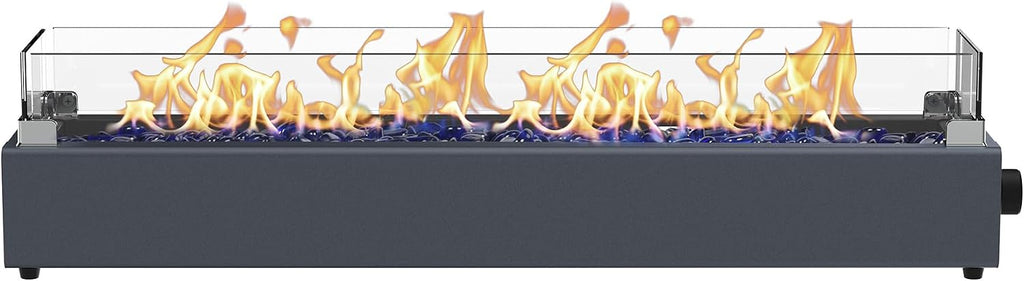 36-inch Table Top Propane Fire Pit, 40,000 BTU Tabletop Firepit for Patio, Outdoor Portable Rectangular Fire Bowl w/Wind Glass Shield, Glass Rocks - Carbon Gray