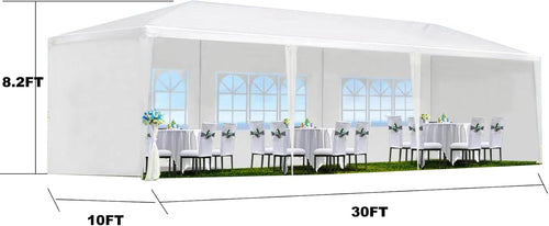 10'X30' Outdoor Party Tent, Wedding Canopy Tent with 5 Removable Sidewalls, Waterproof Gazebo Shelter for Parties BBQ Events, White