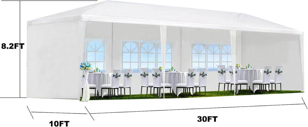 10'X30' Outdoor Party Tent, Wedding Canopy Tent with 8 Removable Sidewalls, Waterproof Gazebo Shelter for Parties BBQ Events, White