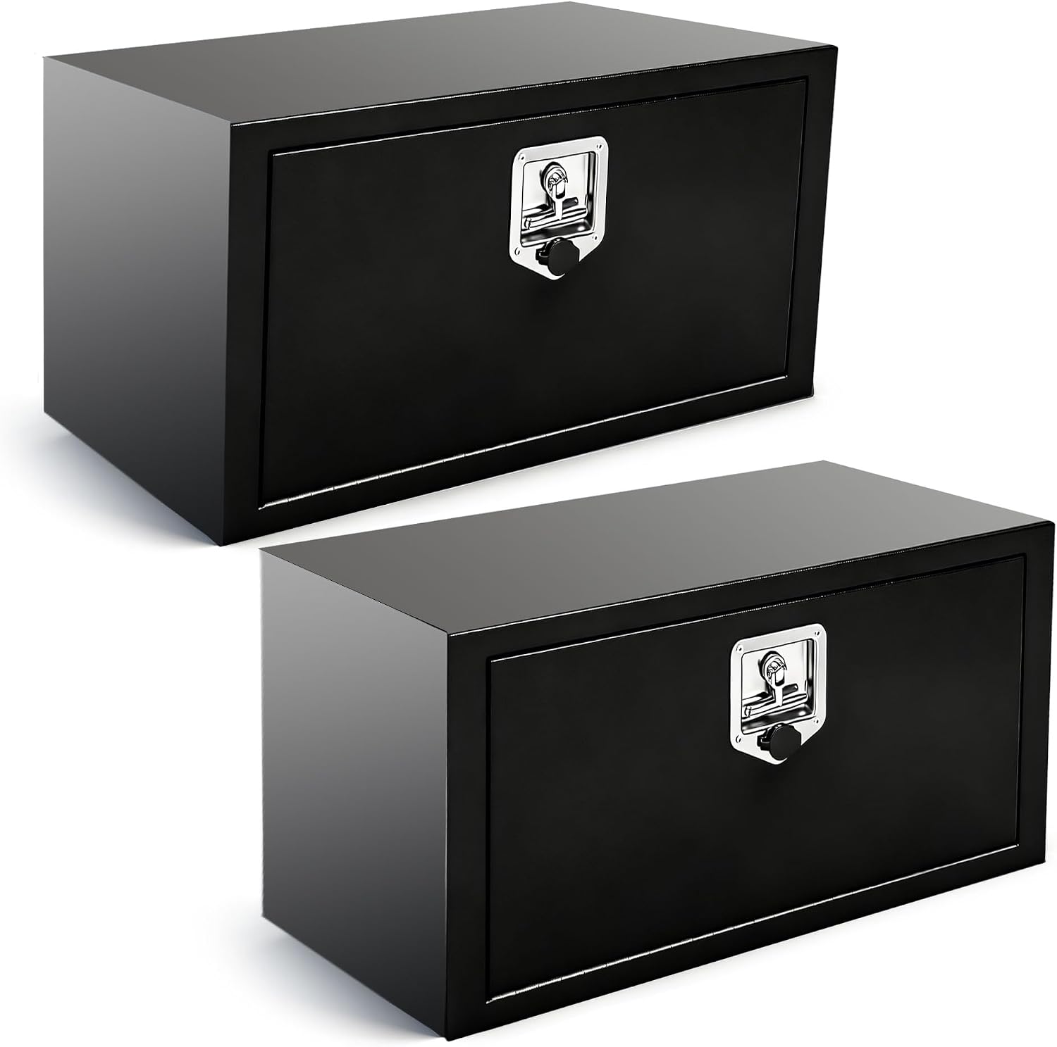 30 Inch Underbody Tool Boxes for Truck 2 Pack, 30 x 12 x 14 Inch Steel Under Body Storage Box with T-Handle Latch, Waterproof Heavy Duty Toolbox for Pickup Truck RV, Black (Pack of 2)