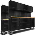2 Pack - 72' Rolling Tool Chest with 15 Drawers + 3 Upper Cabinets, Mobile Workbench, Assembled Large Tool Box Lockable Storage Cabinet with Wheels, Matte Black (2 × HTC7218PC)