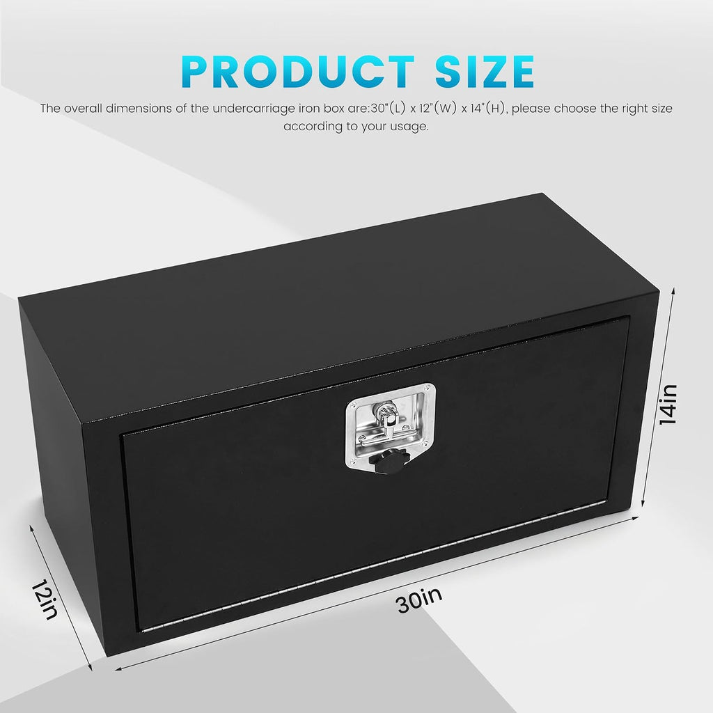 30 Inch Underbody Tool Boxes for Truck 2 Pack, 30 x 12 x 14 Inch Steel Under Body Storage Box with T-Handle Latch, Waterproof Heavy Duty Toolbox for Pickup Truck RV, Black (Pack of 2)