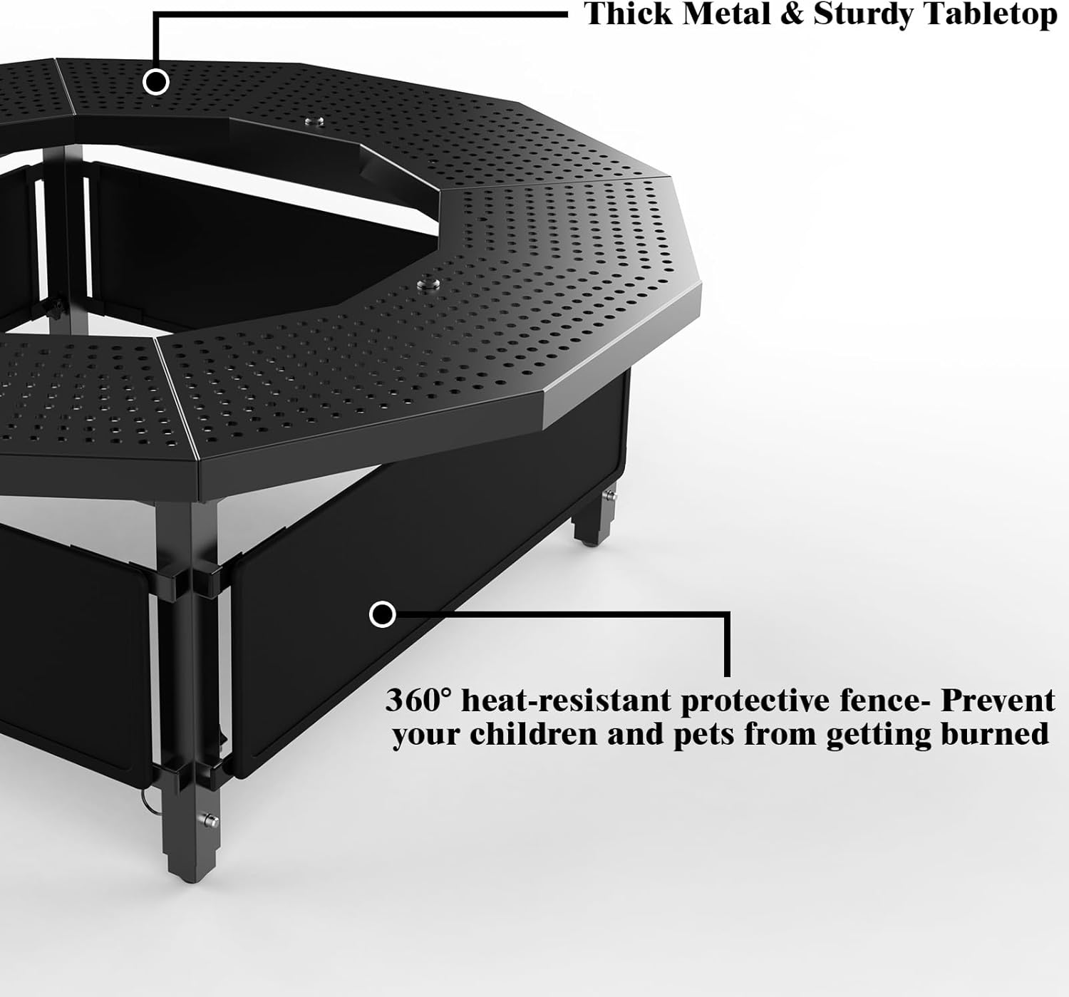 Fire Pit Surround Tabletop Use for Solo Stove Bonfire Ranger Yukon 2.0, Adjustable Surround Tabletop for Solo Stove Mesa with UV-Resistant Outdoor Fabric, Metal Black for Indoor Outdoor Use