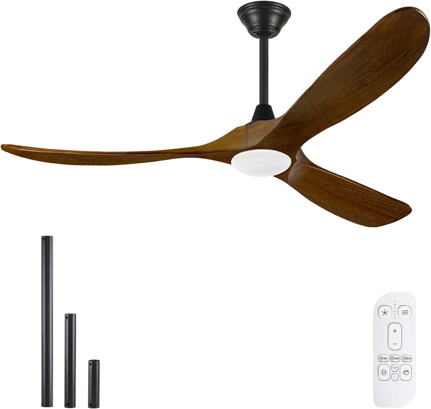 52 Inch Wood Ceiling Fans with Light Remote Control, 3 Blades Wooden Propeller Ceiling Fan, Rustic Farmhouse Style Brown, Reversible Quiet Dc Motor for Indoor Outdoor, 3CCT Dimmable