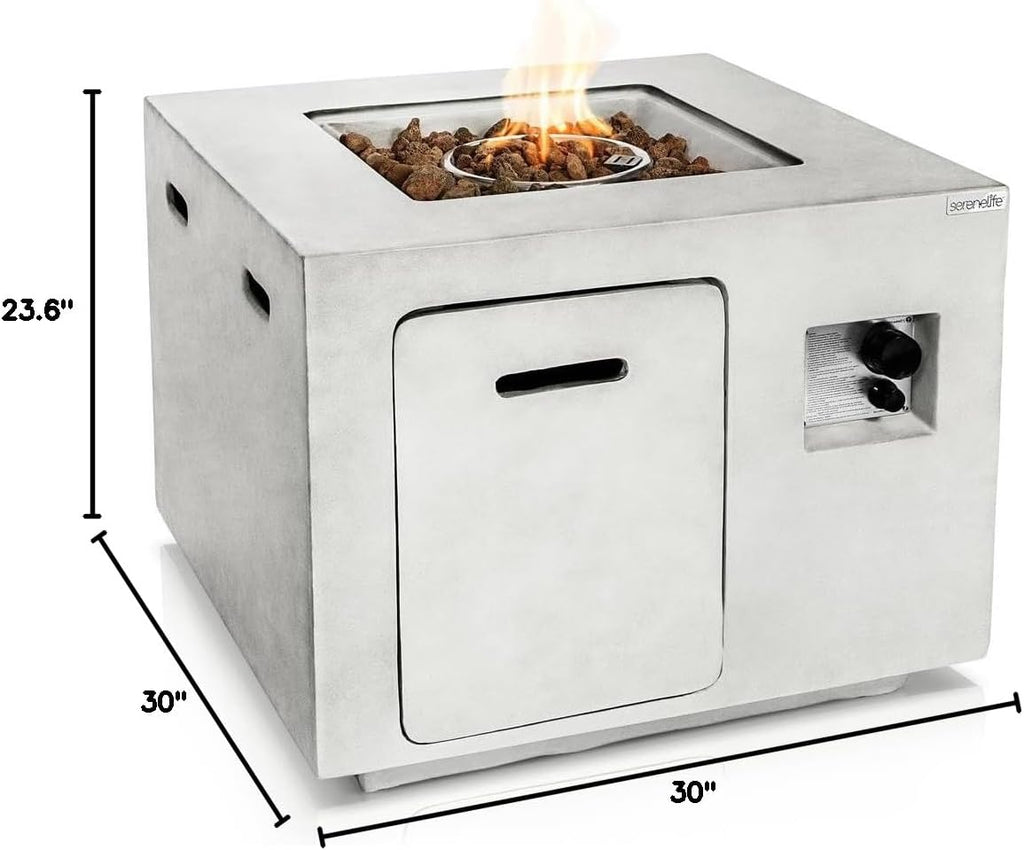 SereneLife Propane Gas Fire Pit Table - 40,000 BTU Outdoor Square Firepit with Lava Rocks, Cover, Adjustable Flame Height, and Weather-Resistant Design - Perfect for Backyard or Patio