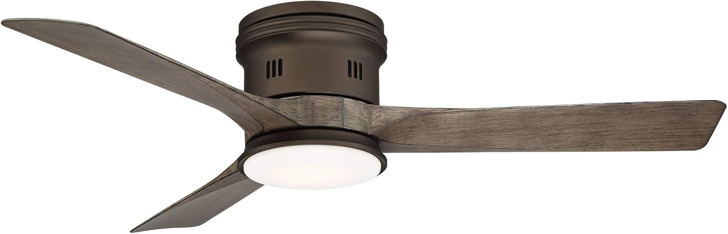 Casa Vieja 54' Salerno Modern Industrial Hugger Low Profile 3 Blade Indoor Outdoor Ceiling Fan with Light LED Remote Bronze Wood Opal Glass Damp Rated for Cottage Core Patio Exterior House Porch